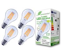 greenandco 4 x LED Filament Light Bulb | Clear | CRI 90+ | E27 A60 | 7.2W 1335lm | Replaces 90W | 3000K Warm White | 320° | 230V | Flicker Free | Energy Class B | Non-Dimmable