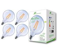 greenandco 4 x LED Filament Light Bulb | Clear | CRI 90+ | E27 G125 | 7.2W 1335lm | Replaces 90W | 3000K Warm White | 320° | 230V | Flicker Free | Energy Class B | Non-Dimmable