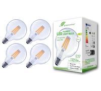 greenandco 4 x LED Filament Light Bulb | Clear | CRI 90+ | E27 G95 | 7.2W 1335lm | Replaces 90W | 3000K Warm White | 320° | 230V | Flicker Free | Energy Class B | Non-Dimmable