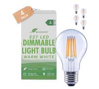greenandco 4 x LED Filament Light Bulb | Clear | Dimmable | E27 A60 | 7.2W 1521lm | Replaces 100W | 3000K Warm White | 320° | 230V | Flicker Free | Energy Class A