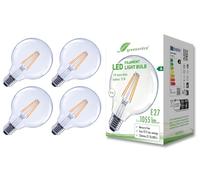 greenandco 4 x LED Filament Light Bulb | Clear | E27 G95 | 5W 1055lm | Replaces 75W | 2700K Warm White | 320° | 230V | Flicker Free | Energy Class A | Non-dimmable