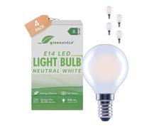greenandco 4 x LED Filament Light Bulb | Frosted | E14 G45 | 3,8W 806lm | Replaces 60W | 4000K Neutral White | 320° | 230V | Flicker Free | Energy Class A | Non-dimmable