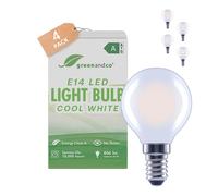 greenandco 4 x LED Filament Light Bulb | Frosted | E14 G45 | 3.8W 806lm | Replaces 60W | 6500K Cool White | 320° | 230V | Flicker Free | Energy Class A | Non-dimmable