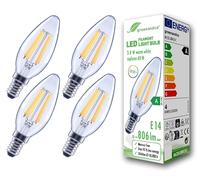 greenandco 4 x LED Filament Light Bulbs | Clear | E14 C35 | 3.8W 806lm | Replaces 60W | 2700K Warm White | 320° | 230V | Flicker Free | Energy Class A | Non-Dimmable