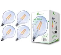 greenandco 4 x LED Filament Light Bulbs | Transparent | Dimmable | E27 G125 | 7.2W 1521lm | Replaces 100W | 3000K Warm White | 320° | 230V | Flicker Free | Energy Class A