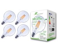 greenandco 4 x LED Filament Light Bulbs | Transparent | Dimmable | E27 G95 | 7.2W 1521lm | Replaces 100W | 3000K Warm White | 320° | 230V | Flicker Free | Energy Class A
