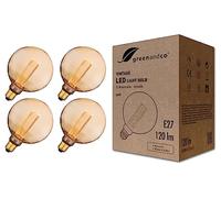 greenandco 4X Decorative Dimmable LED Vintage Light Bulb | E27 G125 | Amber | 3.5W 120lm | 1800K Extra Warm White | 320° | 230V | Flicker Free