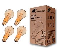 greenandco 4X Decorative LED Vintage Light Bulb | E27 A60 | Amber | 2W 65lm | 1800K Extra Warm White | 320° | 230V | Flicker Free | Not Dimmable