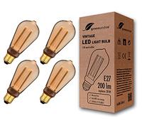 greenandco 4X Decorative LED Vintage Light Bulb | E27 ST64 | Amber | 4W 200lm | 1800K Extra Warm White | 320° | 230V | Flicker Free | Not Dimmable