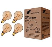 greenandco 4X Decorative Smart WiFi LED Vintage Light Bulb | E27 G95 | 3.8W 160lm | 1800K | 320° | 230V | Flicker Free | Compatible with Alexa and Google Assistant