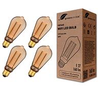 greenandco 4X Decorative Smart WiFi LED Vintage Light Bulb | E27 ST64 | 3.8W 160lm | 1800K | 320° | 230V | Flicker Free | Compatible with Alexa and Google Assistant