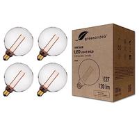 greenandco 4X dimmable E27 Vintage Light Bulbs G125 Clear 3.5W 120lm 1800K | Low watt light bulbs, extra warm white, 320° beam angle, 230V, flicker free, dimmable, E27 Vintage Bulb