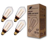greenandco 4X dimmable E27 Vintage Light Bulbs ST64 Clear 3.5W 120lm 1800K | Low watt light bulbs, extra warm white, 320° beam angle, 230V, flicker free, dimmable, E27 Vintage Bulb