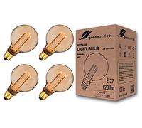 greenandco 4X Dimmable Vintage Design LED Bulb for Mood Lighting | E27 G95 | Amber | 3.5W 120lm | 1800K Extra Warm White | 320° | 230V | Flicker-Free | Edison Bulb