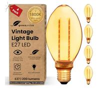 greenandco 4X E27 Vintage Light Bulbs B75 Amber 4W 200lm 1800K | Low watt light bulbs, extra warm white, 320° beam angle, 230V, flicker free, not dimmable, E27 Vintage Bulb