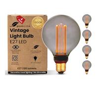 greenandco 4X E27 Vintage Light Bulbs G95 Smoke 4W 100lm 1800K | Low watt light bulbs, extra warm white, 320° beam angle, 230V, flicker free, not dimmable, E27 Vintage Bulb