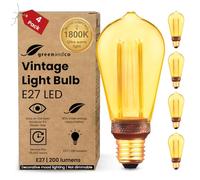 greenandco 4X E27 Vintage Light Bulbs ST64 Amber 4W 200lm 1800K | Low watt light bulbs, extra warm white, 320° beam angle, 230V, flicker free, not dimmable, E27 Vintage Bulb