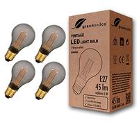 greenandco 4X Vintage Design LED Bulb for Mood Lighting | E27 A60 | Smoke | 2W 45lm | 1800K Extra Warm White | 320° | 230V | Flicker-Free | Non-dimmable | Edison Bulb