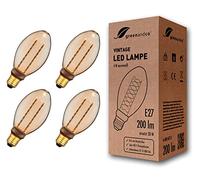 greenandco 4X Vintage Design LED Bulb for Mood Lighting | E27 B75 | Amber | 4W 200lm | 1800K Extra Warm White | 320° | 230V | Flicker-Free | Non-dimmable | Edison Bulb