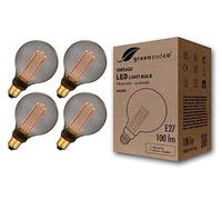 greenandco 4X Vintage Design LED Bulb for Mood Lighting | E27 G95 | Smoke | 4W 100lm | 1800K Extra Warm White | 320° | 230V | Flicker-Free | Non-dimmable | Edison Bulb