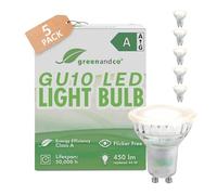 greenandco 5 x GU10 LED Bulbs | Replaces 44W | Warm White 3000K | 2.5W 450lm | 100° | Flicker Free | Energy Efficiency Class A | LED Bulb 230V | Non-Dimmable