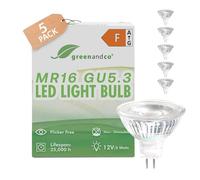 greenandco 5X MR16 GU5.3 | Replaces 40W | Warm White 3000K | 5W 430 lm | 38° | No Flicker | COB LED Light Bulb | 12V AC/DC | Non dimmable