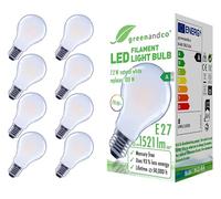 greenandco 8 x LED Filament Bulbs | Frosted | E27 A60 | 7.2W 1521lm | Replaces 100W | 4000K Neutral White | 320° | 230V | Flicker Free | Energy Class A | Non-Dimmable