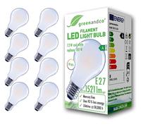 greenandco 8 x LED Filament Bulbs | Frosted | E27 A60 | 7.2W 1521lm | Replaces 100W | 6500K Cool White | 320° | 230V | Flicker Free | Energy Class A | Non-Dimmable