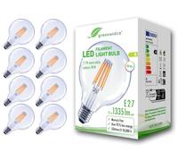 greenandco 8 x LED Filament Light Bulb | Clear | CRI 90+ | E27 G95 | 7.2W 1335lm | Replaces 90W | 3000K Warm White | 320° | 230V | Flicker Free | Energy Class B | Non-Dimmable