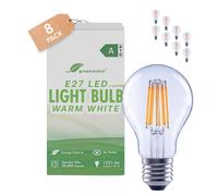 greenandco 8 x LED Filament Light Bulb | Clear | E27 A60 | 7.2W 1521lm | Replaces 100W | 3000K Warm White | 320° | 230V | Flicker Free | Energy Class A | Non-dimmable