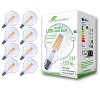 greenandco 8 x LED Filament Light Bulb | Transparent | Dimmable | E27 G95 | 7.2W 1521lm | Replaces 100W | 3000K Warm White | 320° | 230V | Flicker Free | Energy Class A