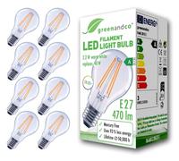 greenandco 8 x LED Filament Light Bulbs | Transparent | E27 A60 | 2.2W 470lm | Replaces 40W | 2700K Warm White | 320° | 230V | Flicker Free | Energy Class A | Non-Dimmable