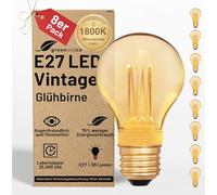 greenandco 8X Vintage Design LED Bulb for Mood Lighting | E27 A60 | Amber | 2W 65lm | 1800K Extra Warm White | 320° | 230V | Flicker-Free | Non-dimmable | Edison Bulb