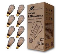 greenandco 8X Vintage Design LED Bulb for Mood Lighting | E27 ST64 | Smoke | 4W 100lm | 1800K Extra Warm White | 320° | 230V | Flicker-Free | Non-dimmable | Edison Bulb