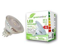 greenandco® CRI 90+ 3000K 110° LED spot Replaces 25 Watt GU5.3 MR16 Halogen Spotlight, 6W 360 Lumen Warm White 12V AC/DC, not dimmable