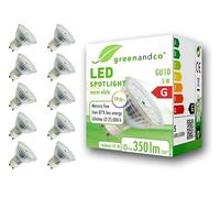 greenandco® CRI 90+ 3000K 110° LED spot Replaces 41 Watt GU10 Halogen Spotlight, 5W 350 Lumen Warm White 230V, no Flicker, not dimmable, 10-Pack