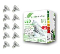 greenandco® CRI 90+ 3000K 36° LED spot Replaces 40 Watt GU5.3 MR16 Halogen Spotlight, 6W 380 Lumen Warm White 12V AC/DC, not dimmable, 10-Pack