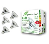 greenandco® CRI 90+ 3000K 36° LED spot Replaces 40 Watt GU5.3 MR16 Halogen Spotlight, 6W 380 Lumen Warm White 12V AC/DC, not dimmable, 5-Pack