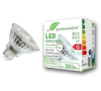 greenandco® CRI 90+ 4000K 36° LED spot Replaces 40 Watt GU5.3 MR16 Halogen Spotlight, 6W 380 Lumen Neutral White 12V AC/DC, not dimmable