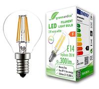 greenandco® CRI 90+ E14 G45 Globe LED Filament Bulb Clear 3W Replaces 28W 300lm 2700K Warm White 360° 230V, no Flicker, not dimmable