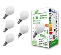 greenandco® CRI 90+ E14 G45 Globe LED Filament Bulb Frosted 3W Replaces 28W 300lm 2700K Warm White 360° 230V, no Flicker, not dimmable, 5-Pack