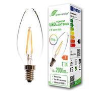 greenandco® CRI 90+ E14 LED Filament Candle Clear 2W Replaces 20W 200lm 2700K Warm White 360° 230V, no Flicker, not dimmable