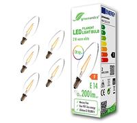 greenandco® CRI 90+ E14 LED Filament Candle Clear 2W Replaces 20W 200lm 2700K Warm White 360° 230V, no Flicker, not dimmable, 5-Pack