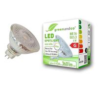 greenandco® CRI 97+ 2700K 110° LED spot Replaces 25 Watt GU5.3 MR16 Halogen Spotlight, 6W 360 Lumen Warm White 12V AC/DC, not dimmable