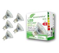 greenandco® CRI 97+ 2700K 110° LED spot Replaces 38 Watt GU10 Halogen Spotlight, 5W 320 Lumen Warm White 230V, no Flicker, not dimmable, 5-Pack