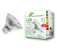 greenandco® CRI 97+ 2700K 36° LED spot Replaces 40 Watt GU5.3 MR16 Halogen Spotlight, 6W 380 Lumen Warm White 12V AC/DC, not dimmable