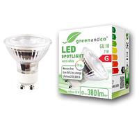 greenandco® CRI 97+ 2700K 36° LED spot Replaces 53 Watt GU10 Halogen Spotlight, 7W 380 Lumen Warm White 230V, no Flicker, not dimmable