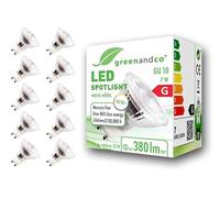 greenandco® CRI 97+ 2700K 36° LED spot Replaces 53 Watt GU10 Halogen Spotlight, 7W 380 Lumen Warm White 230V, no Flicker, not dimmable, 10-Pack