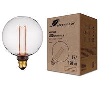 greenandco Decorative Dimmable LED Vintage Light Bulb | E27 G125 | Clear | 3.5W 120lm | 1800K Extra Warm White | 320° | 230V | Flicker Free