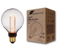 greenandco Decorative Dimmable LED Vintage Light Bulb | E27 G95 | Clear | 3.5W 120lm | 1800K Extra Warm White | 320° | 230V | Flicker Free